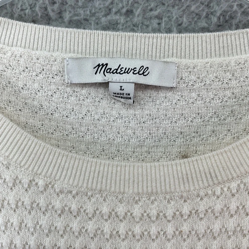 Madewell Pointelle Knit Top Womens Large Cream Textured Puff Sleeve Silk Wool